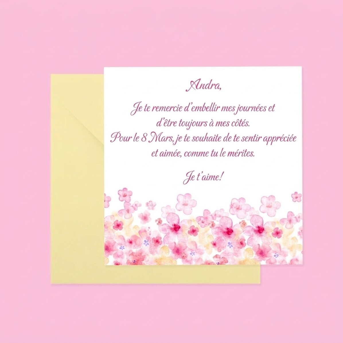 Carte carrée personnalisée avec texte - Fleurs