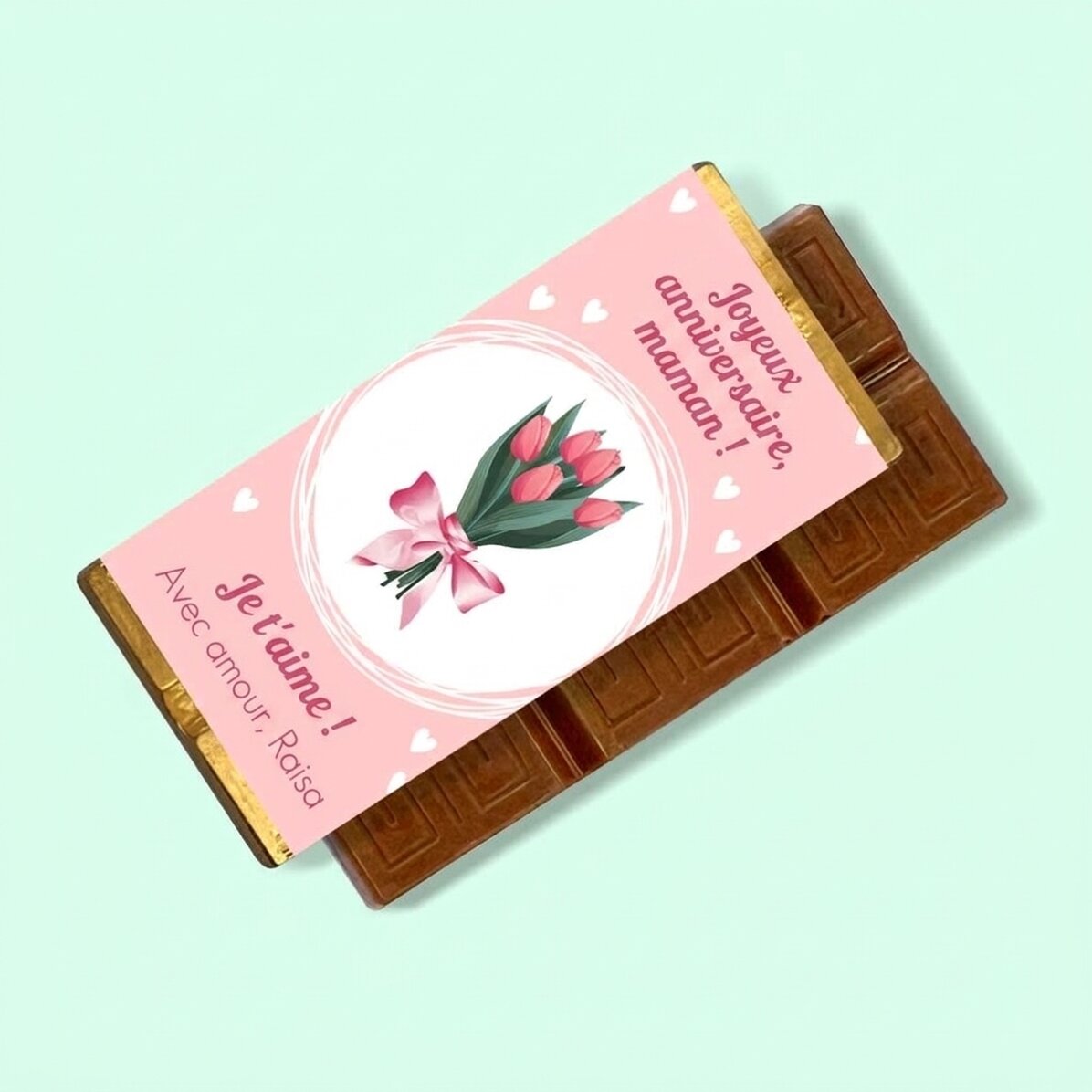 Mini-tablette de chocolat personnalisée avec un message - Flowers