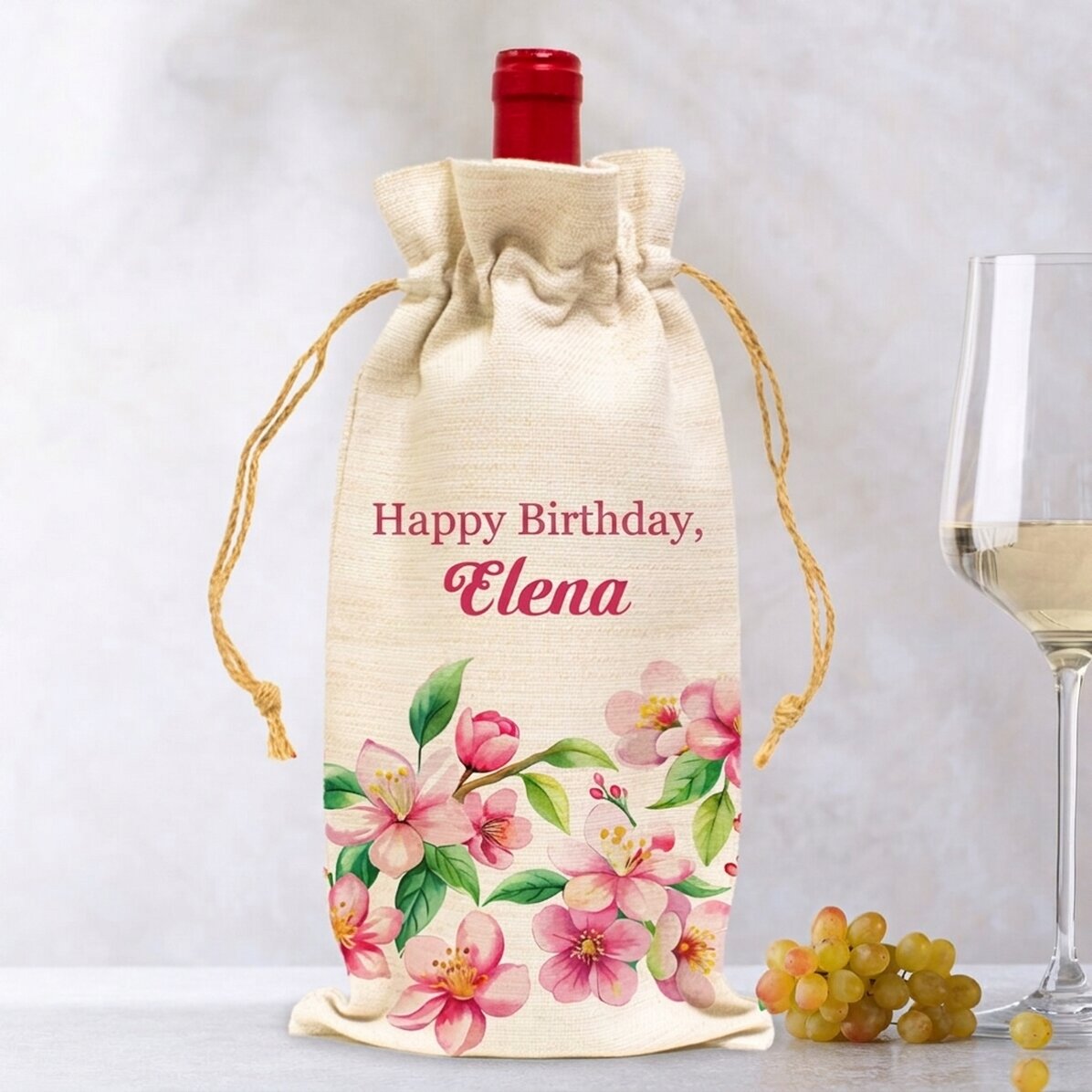 Sac pour bouteille de vin personnalisé avec un message - Fleurs
