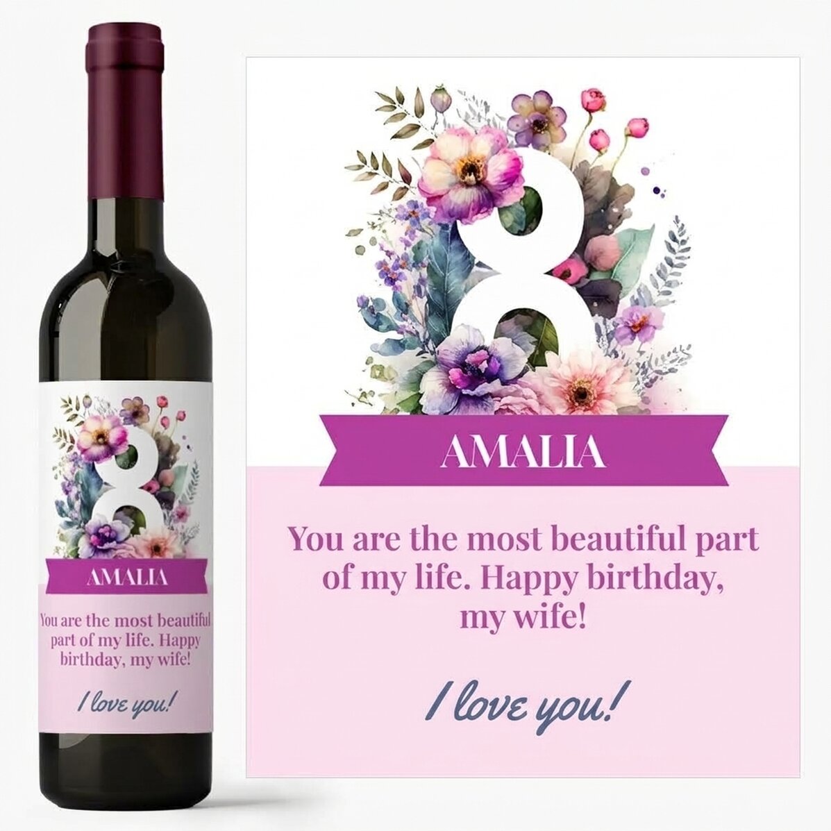 Vin personnalisé avec un message - 8 mars