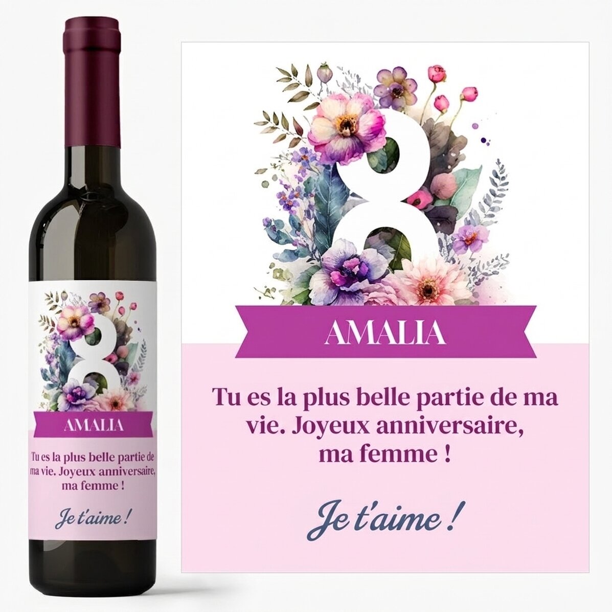 Vin personnalisé avec un message - 8 mars