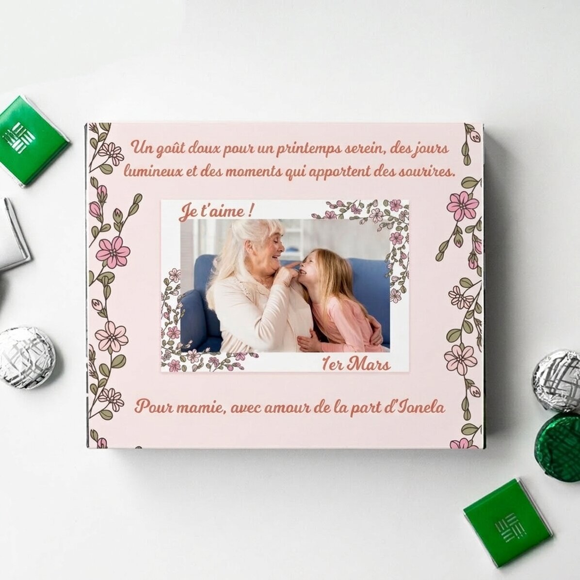 Boîte de bonbons personnalisée avec photo et texte - Floricele