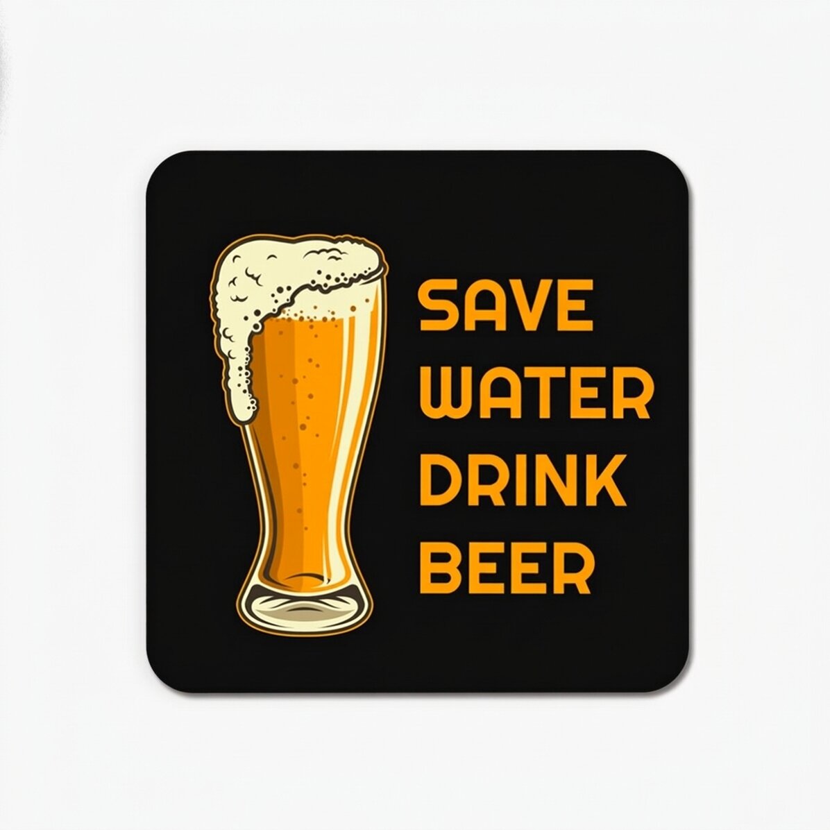 Porte-verre avec inscription : « Save water, drink beer »