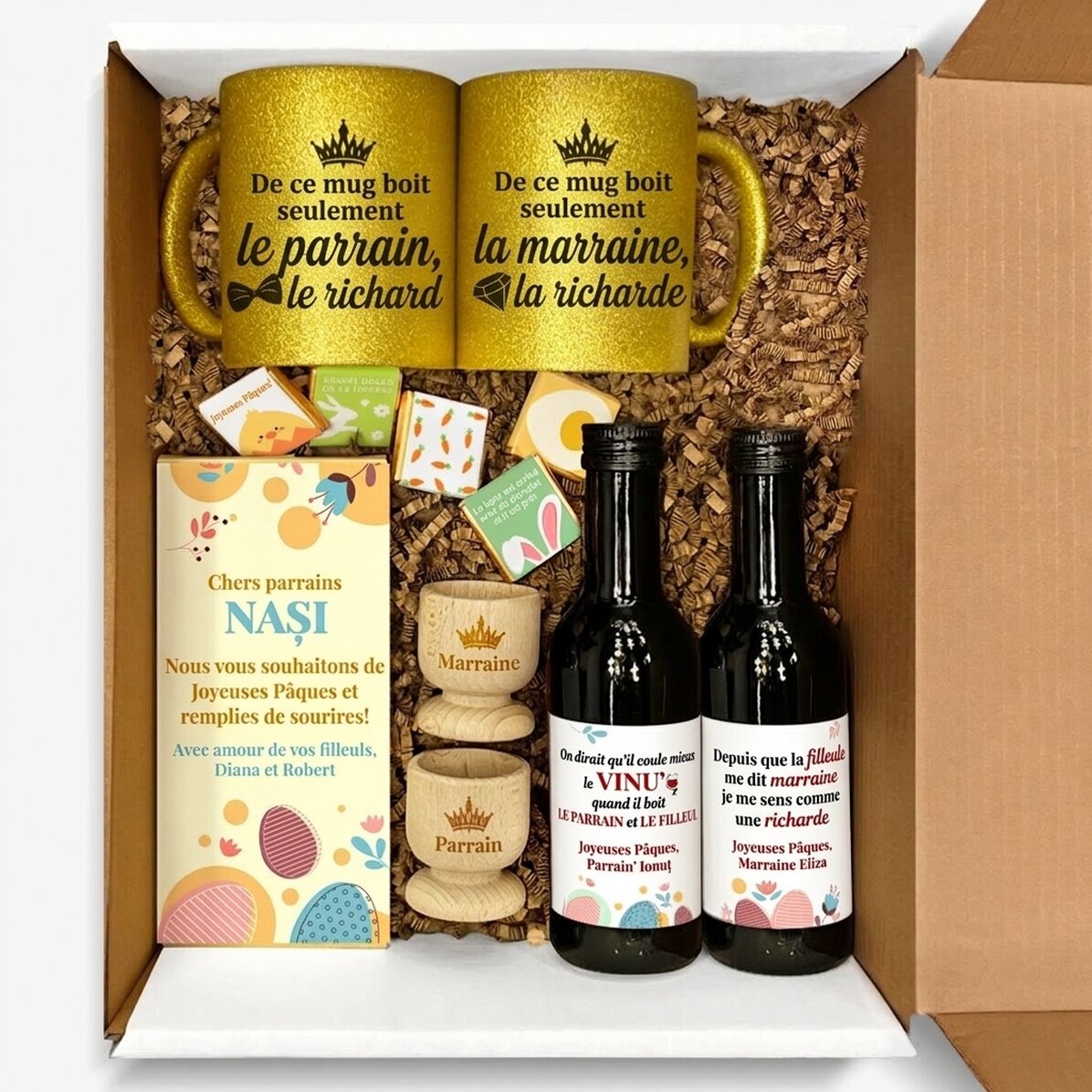 Coffret cadeau personnalisé pour les parrains et marraines - Joyeuses Pâques