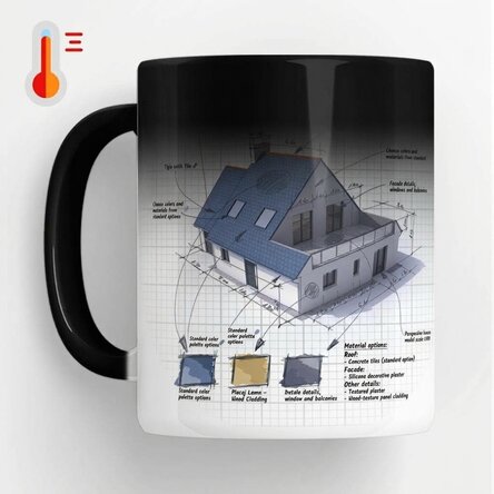 Tasse thermosensible personnalisée avec un texte pour les architectes