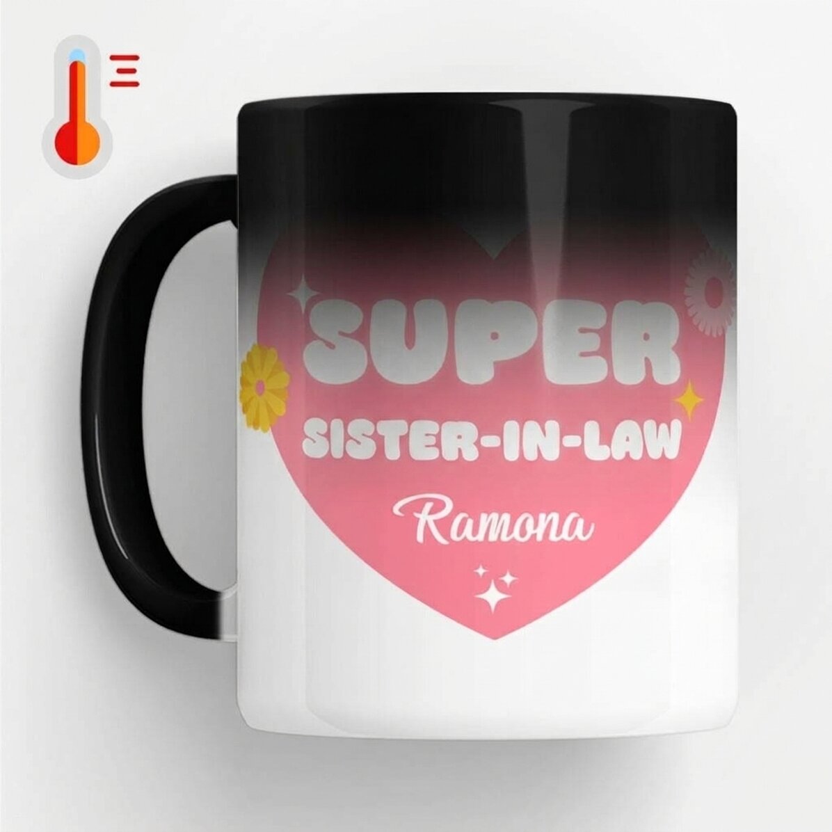 Tasse thermosensible personnalisée avec inscription - Super belle-sœur