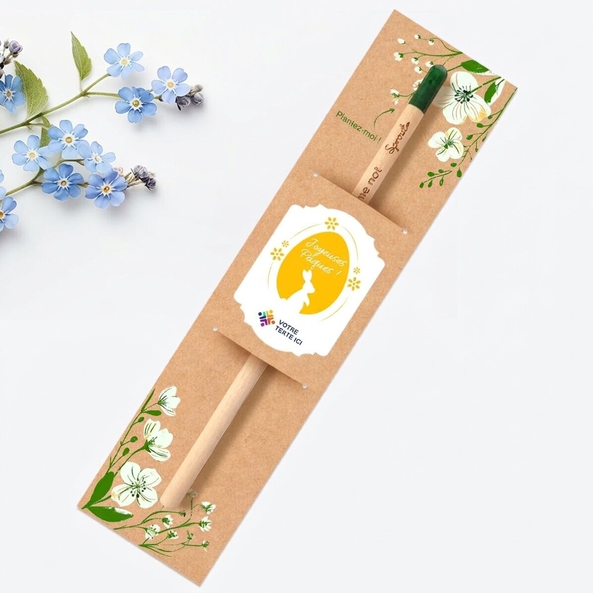 Crayon plantable personnalisé avec logo et message - Joyeuses Pâques