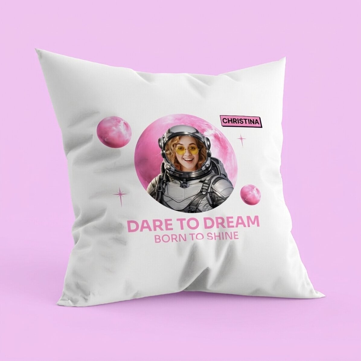 Coussin personnalisé avec photo et texte - Dare to Dream