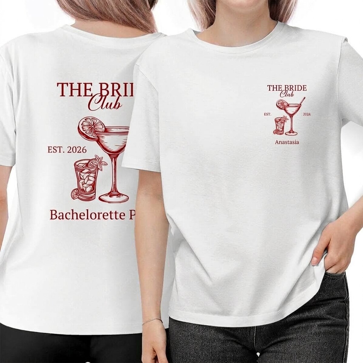 T-shirt en coton personnalisé recto-verso - The Bride Club