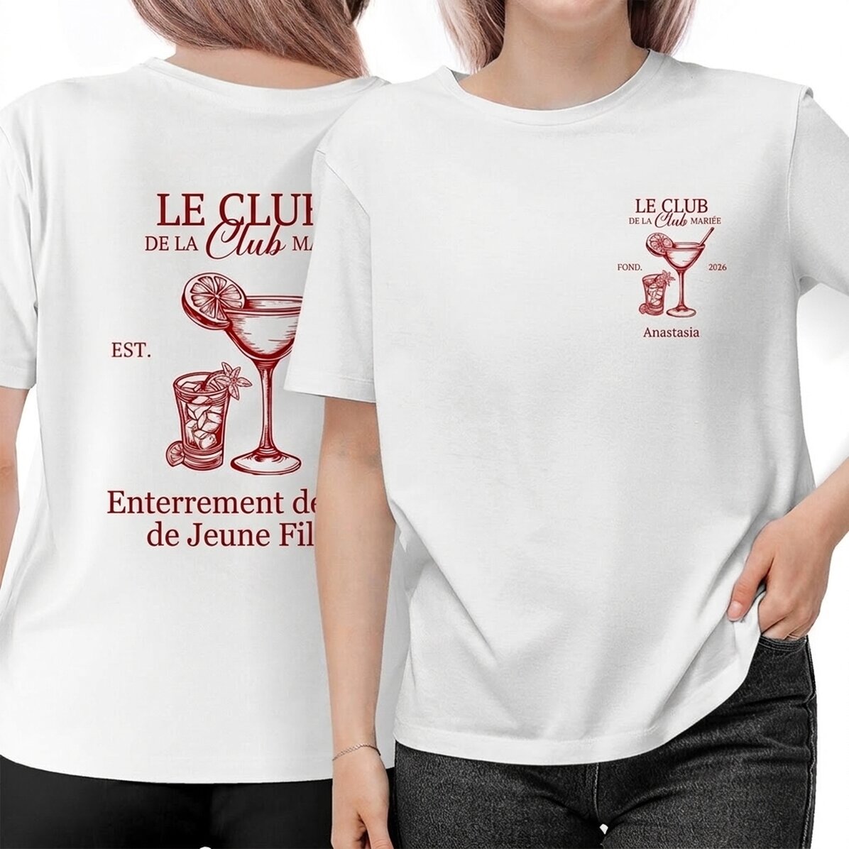 T-shirt en coton personnalisé recto-verso - The Bride Club