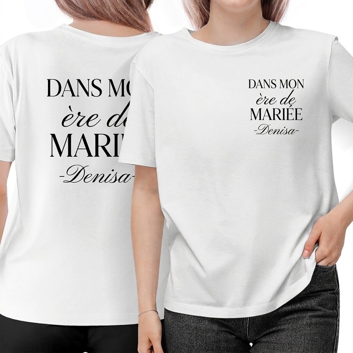 T-shirt en coton personnalisé recto-verso avec prénom - Bride Era