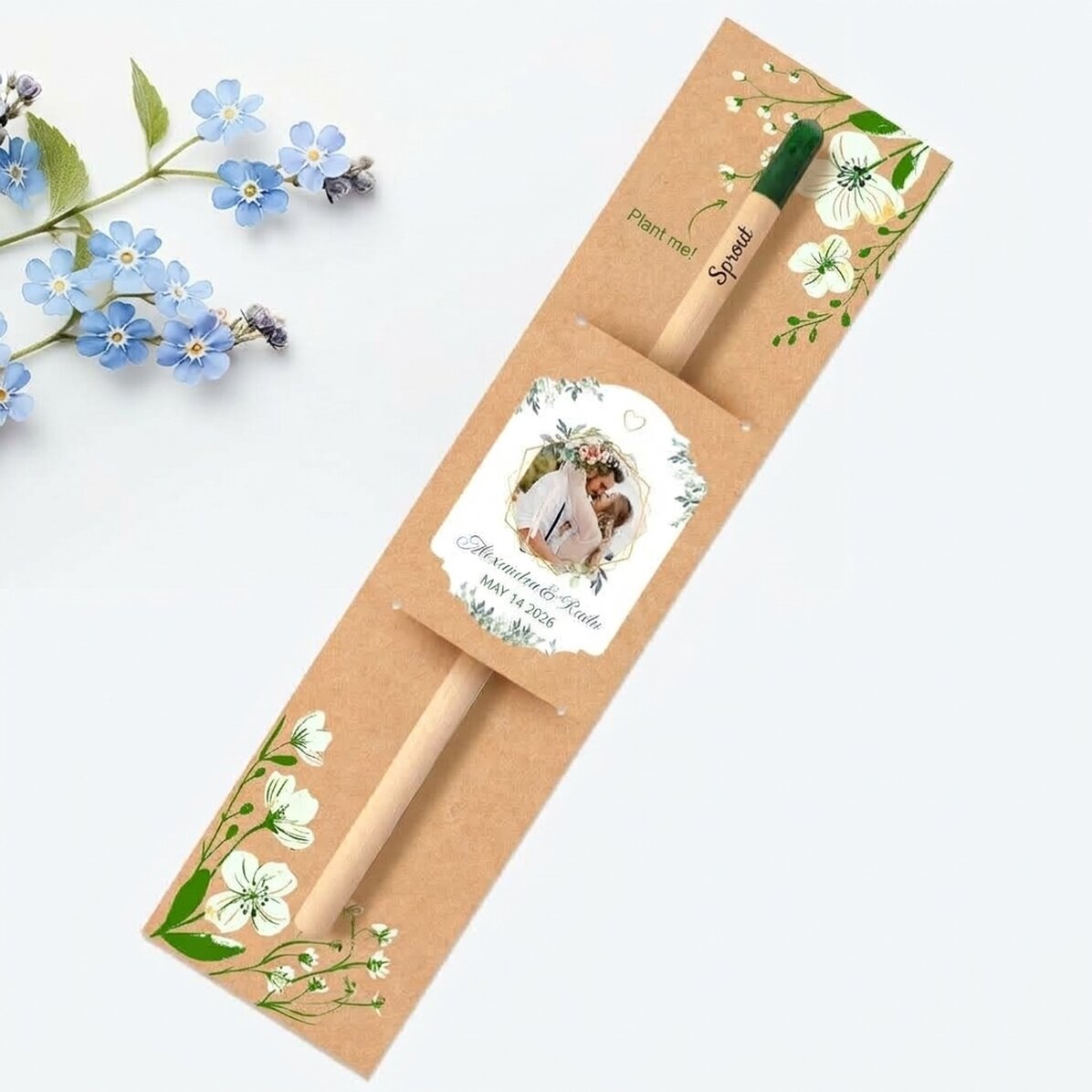 Crayon à planter personnalisé avec photo et message - Cadeau de mariage