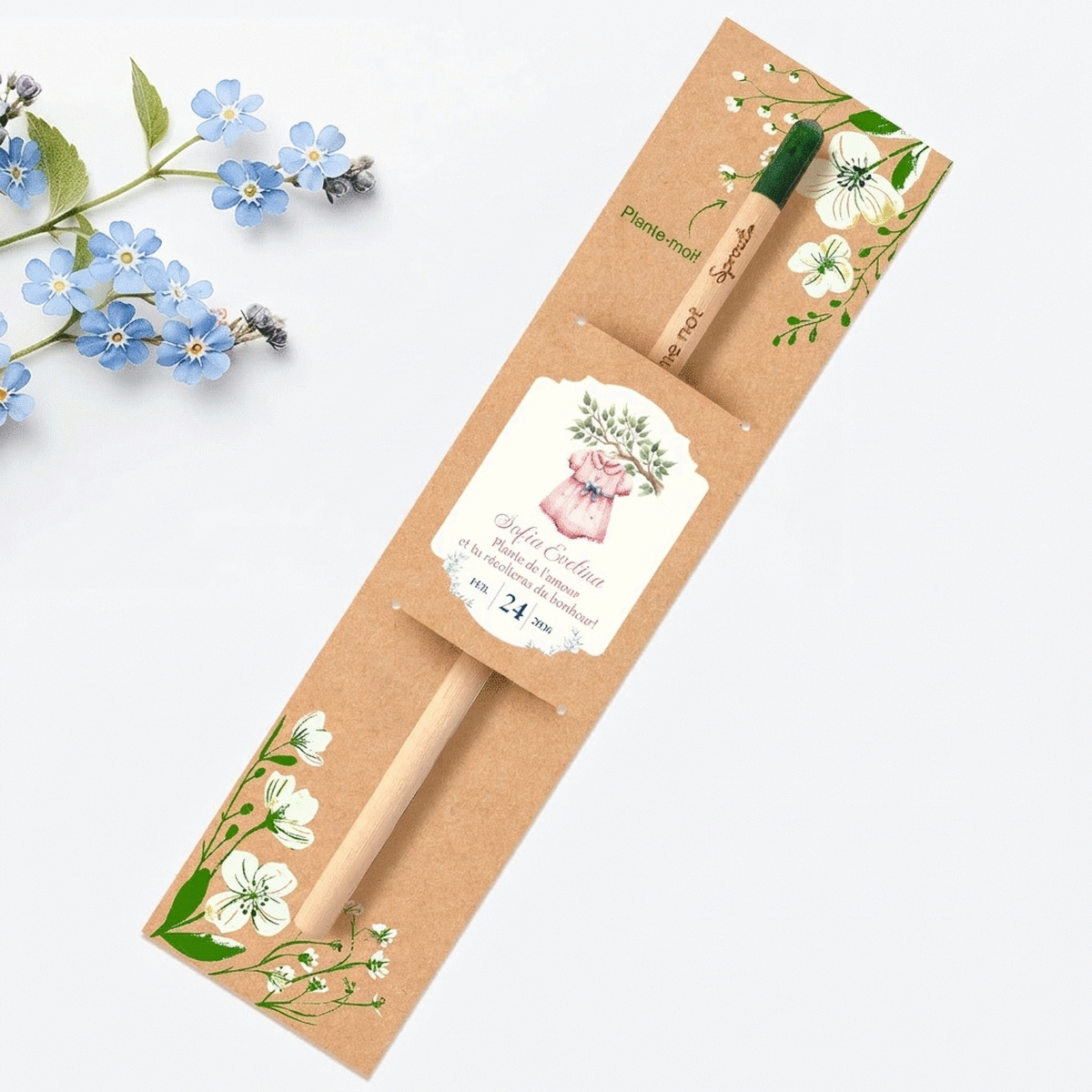 Crayon à planter personnalisé avec message - Cadeau de baptême