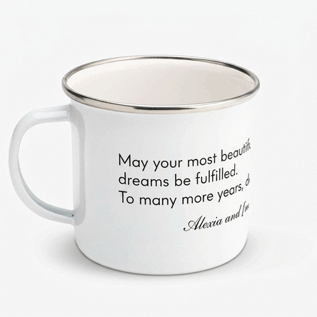 Tasse métallique émaillée personnalisée avec un message