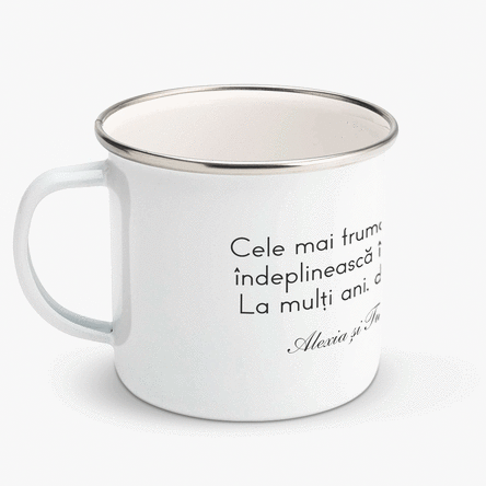 Tasse métallique émaillée personnalisée avec un message