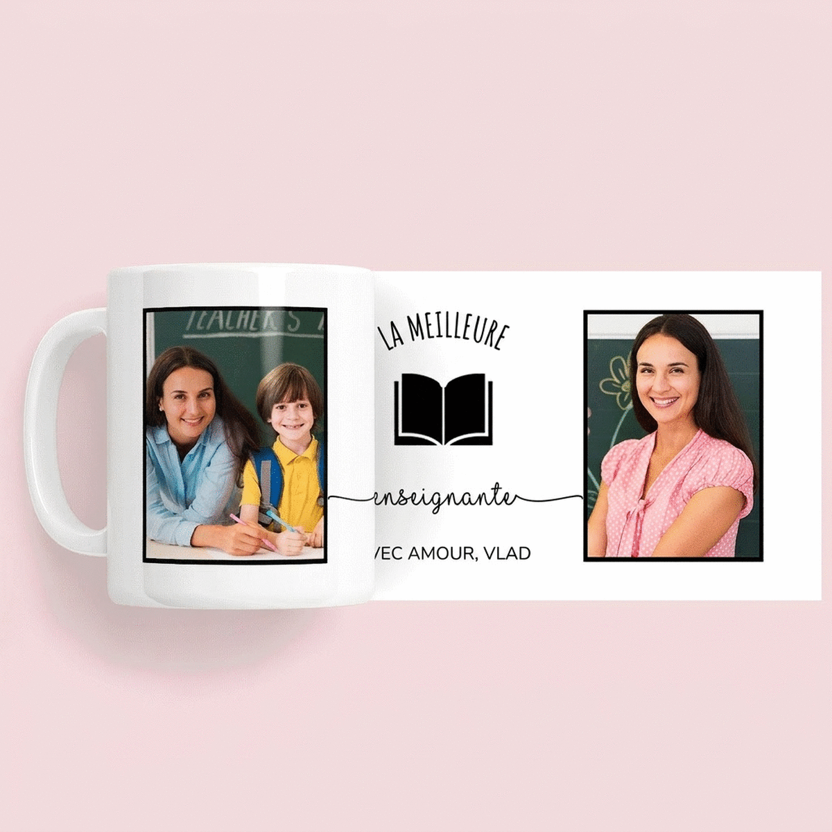 Tasse personnalisée avec 2 photos et un texte