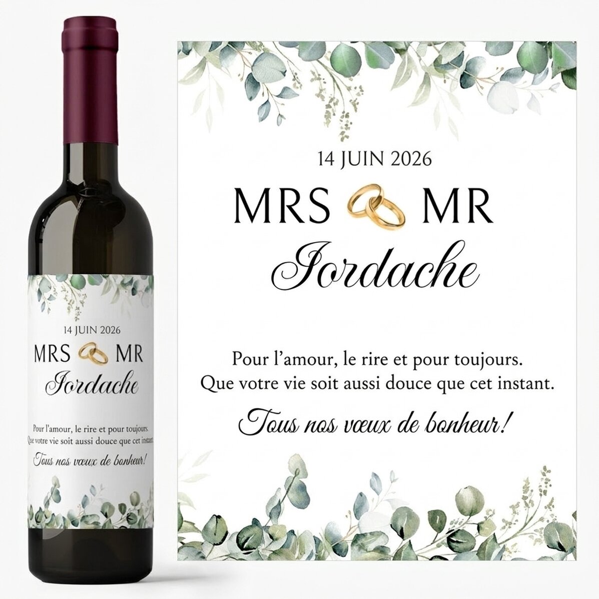 Vin personnalisé avec un message - Mrs & Mr