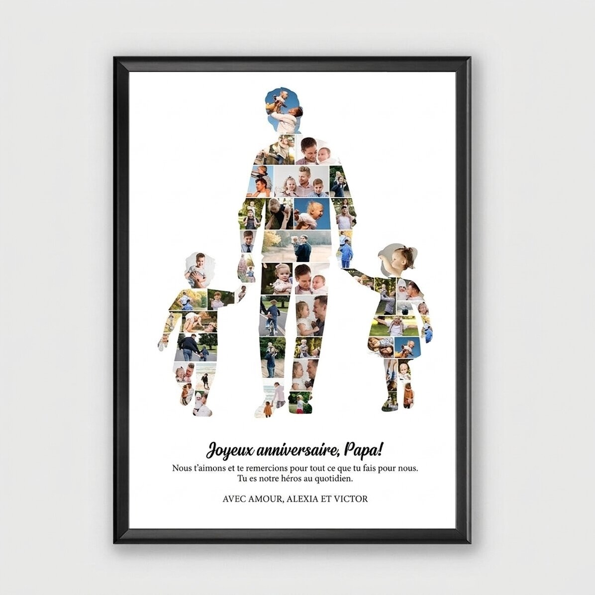 Tableau personnalisé avec un texte et 49 photos - Papa, sa fille et son fils