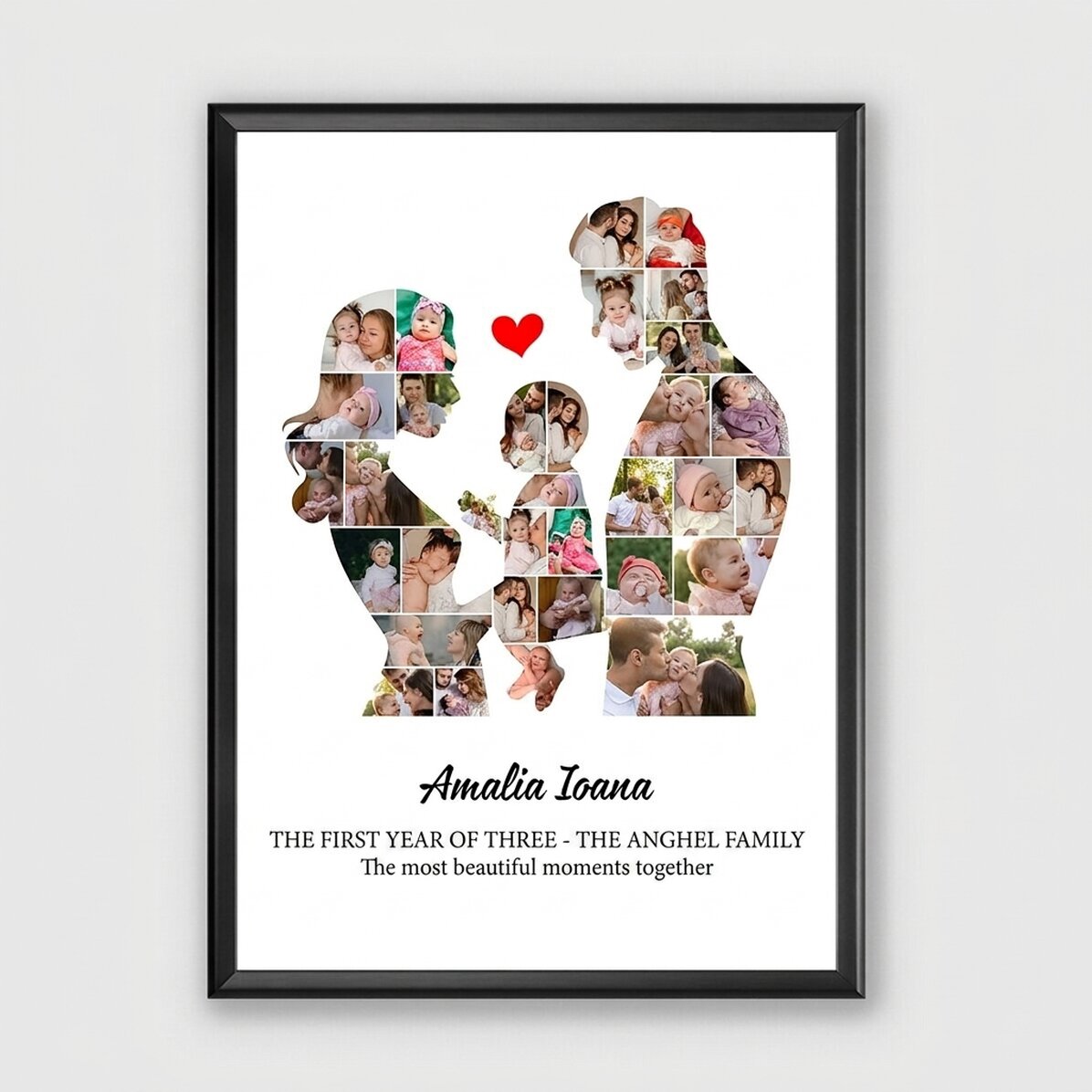 Tableau personnalisé avec un texte et 33 photos - Famille