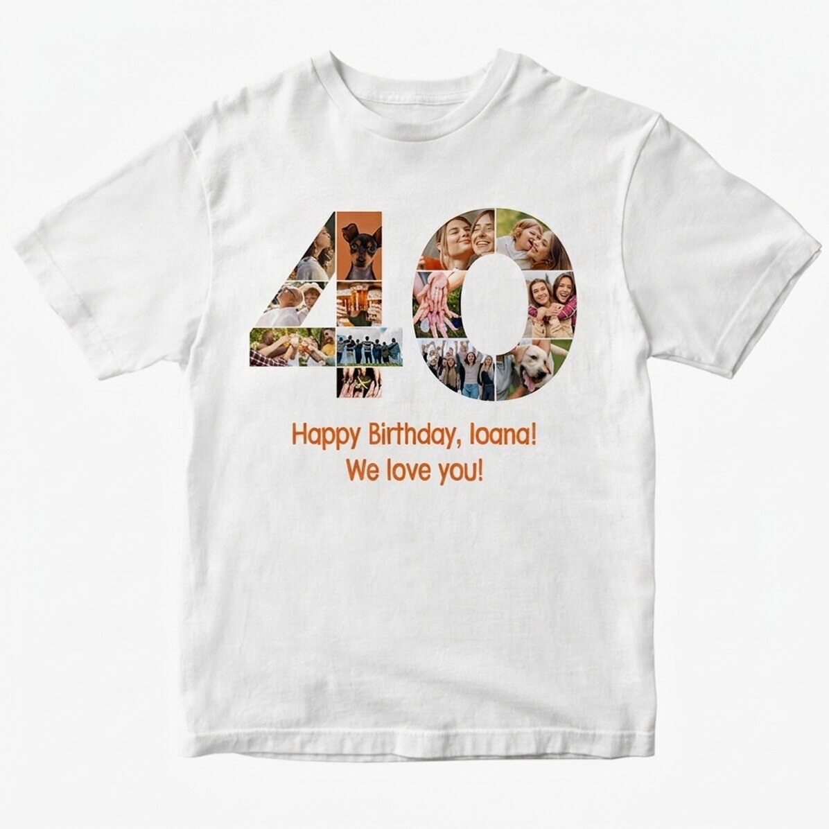 T-shirt en coton personnalisé avec 13 photos et un message - 40 ans