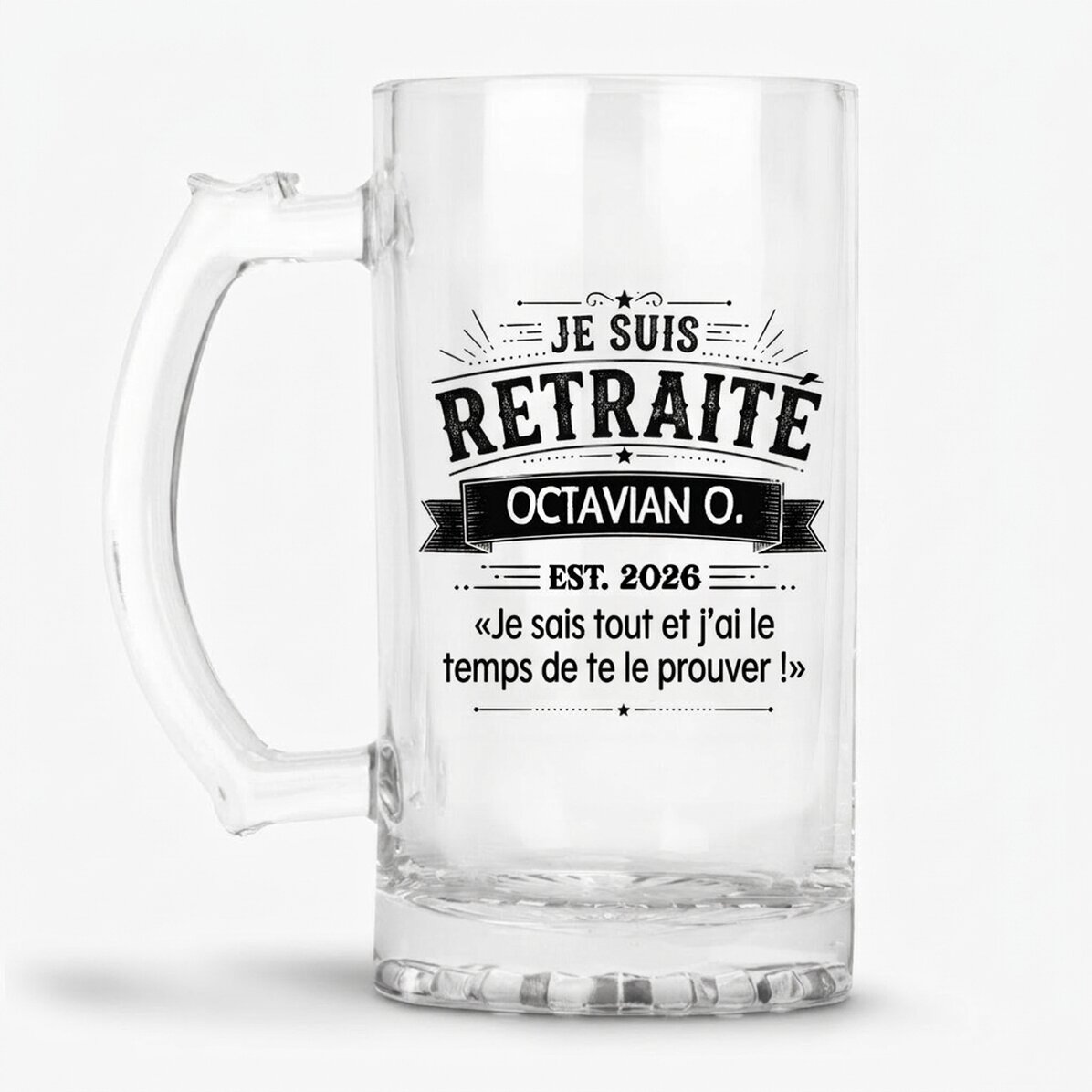 Chope à bière personnalisée avec inscription - Retraité