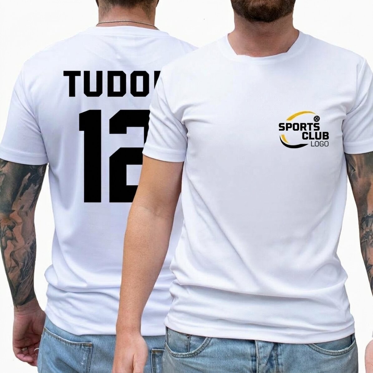T-shirt de sport personnalisé recto-verso avec logo, nom et numéro