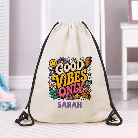 Personalised rucksack with a message – Good vibes only