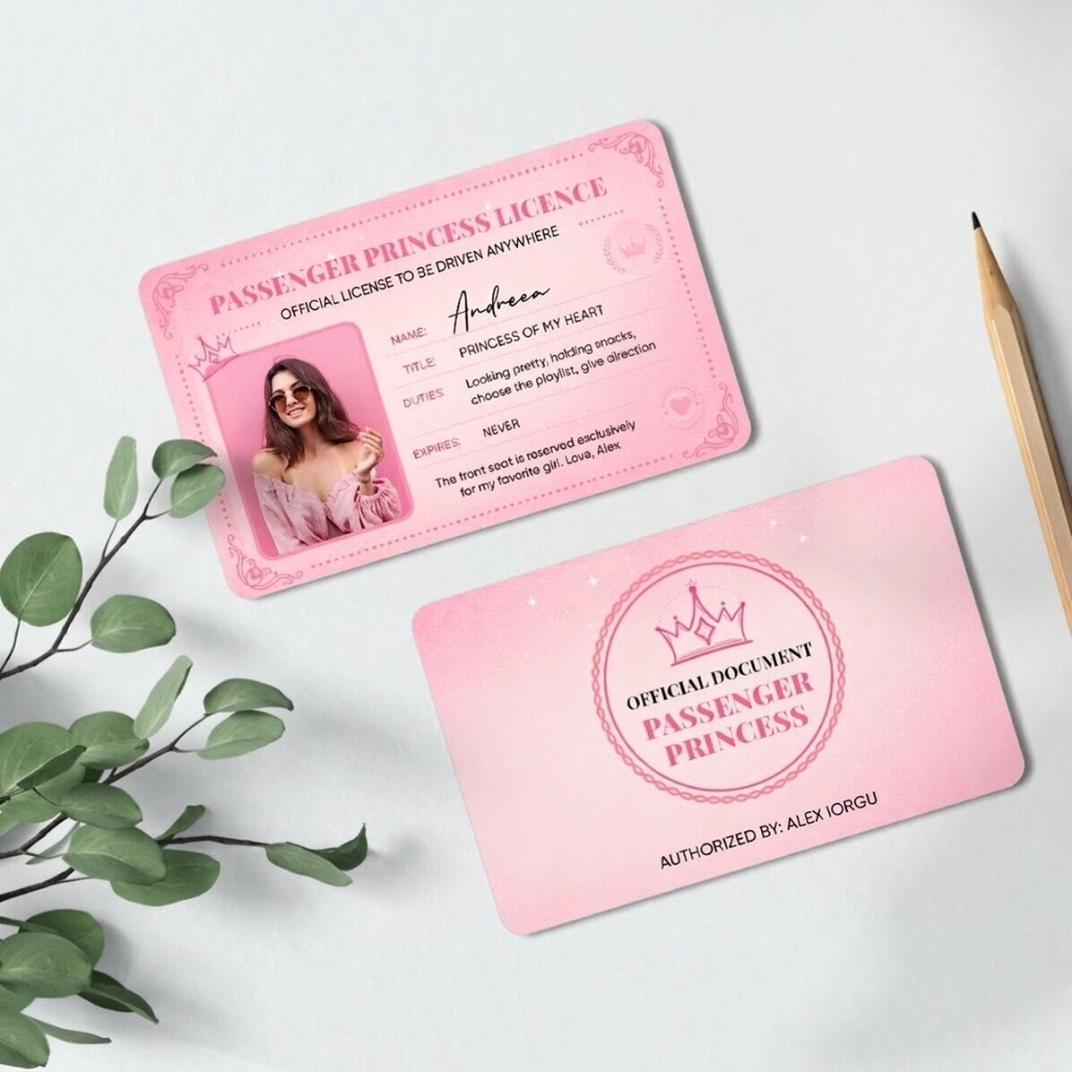 Carte en aluminium personnalisée recto-verso avec une photo et un texte - Passenger Princess
