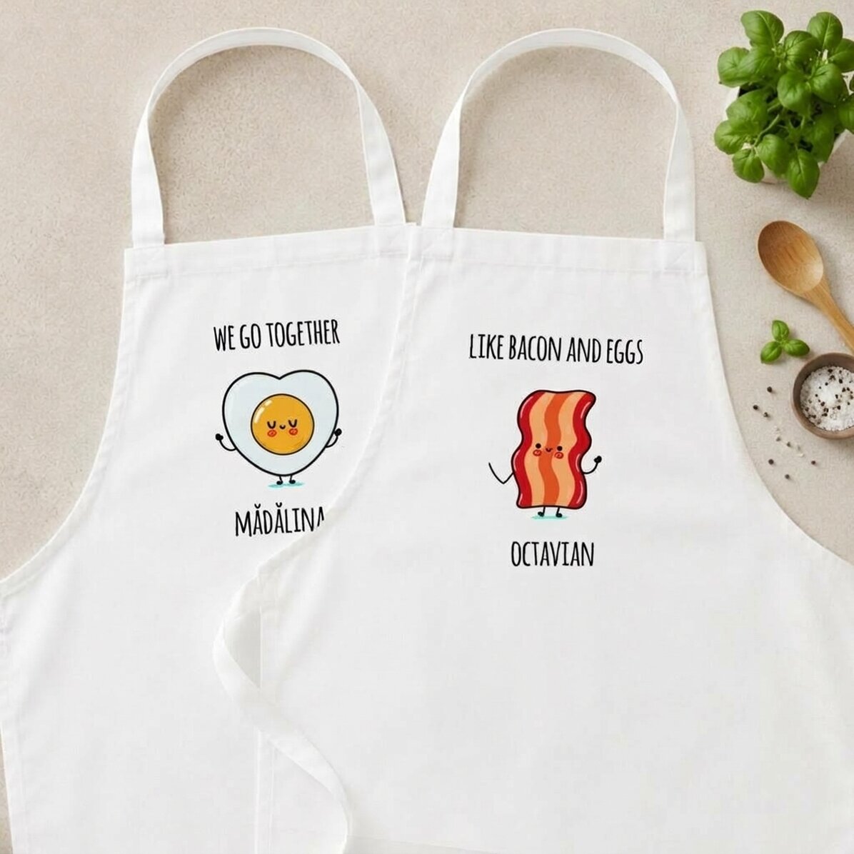 Tabliers personnalisés pour un couple avec un message amusant - Bacon and eggs