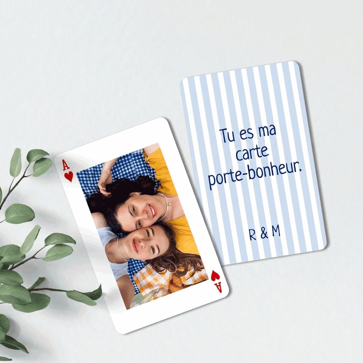 Carte en aluminium personnalisée recto-verso avec photo et message - Carte à jouer
