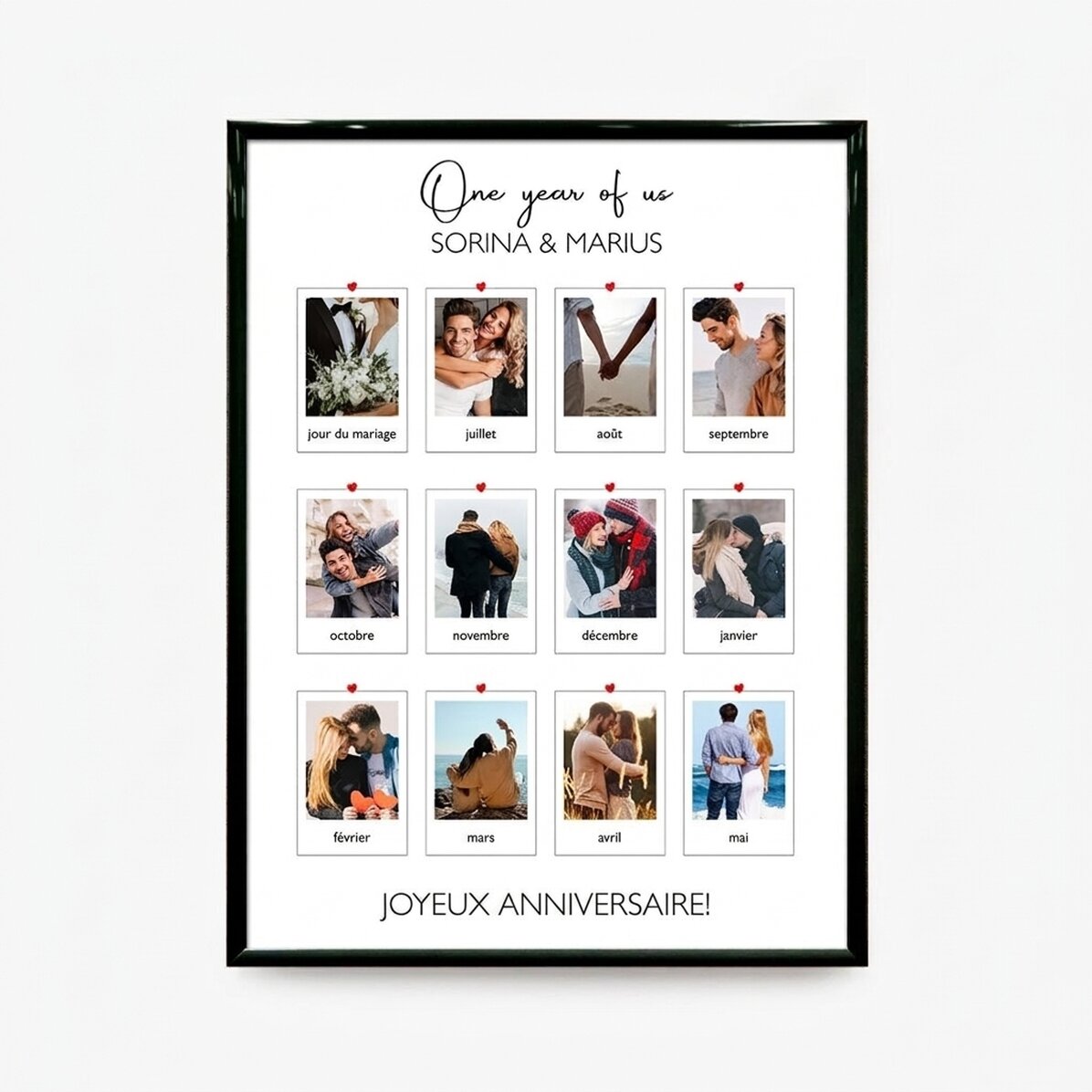 Tableau personnalisé avec 12 photos et un message - Nos souvenirs