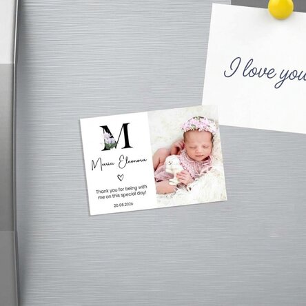 Aimant personnalisé de 10 x 7 cm avec une photo et un texte - Souvenir de baptême