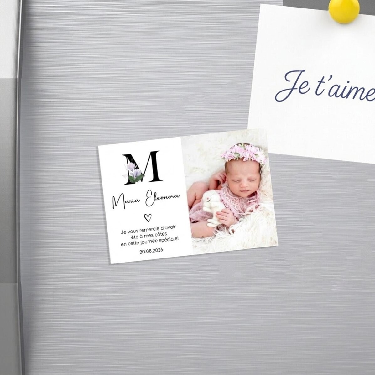 Aimant personnalisé de 10 x 7 cm avec une photo et un texte - Souvenir de baptême