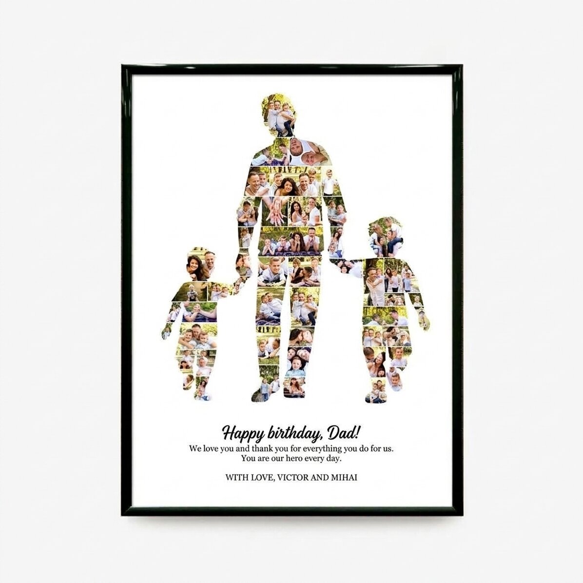 Tableau personnalisé avec un texte et 49 photos - Papa, 2 garçons