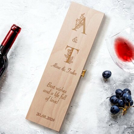 Coffret de vin personnalisé avec texte et initiales - Floral