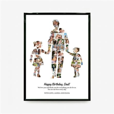 Tableau personnalisé avec un texte et 54 photos - Papa, 2 filles