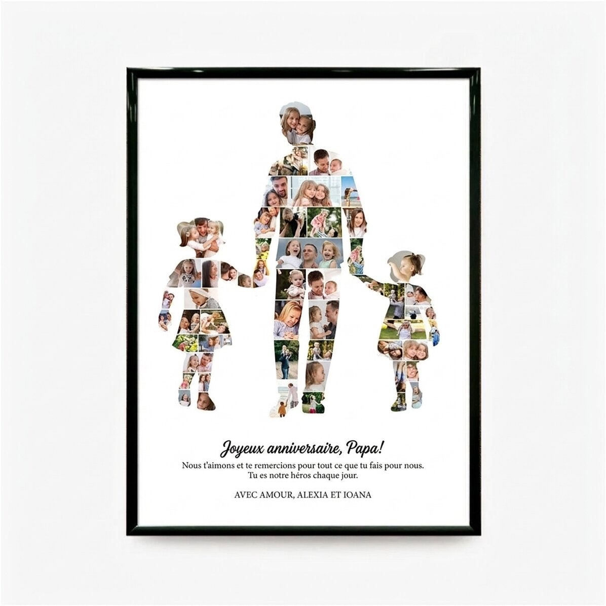 Tableau personnalisé avec un texte et 54 photos - Papa, 2 filles