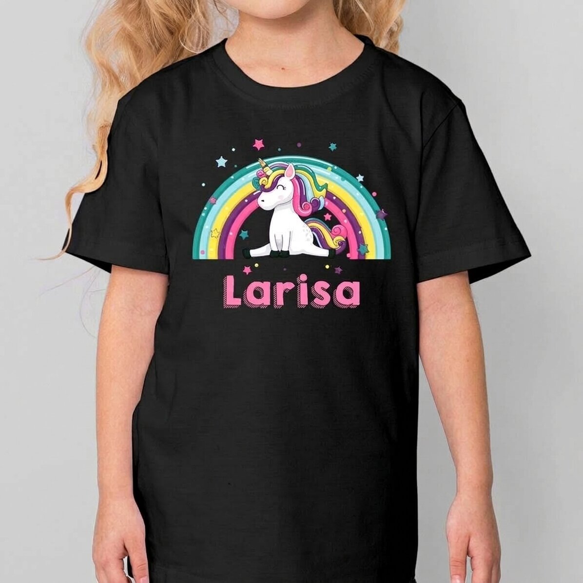 T-shirt en coton pour enfants personnalisé avec un prénom - Licorne