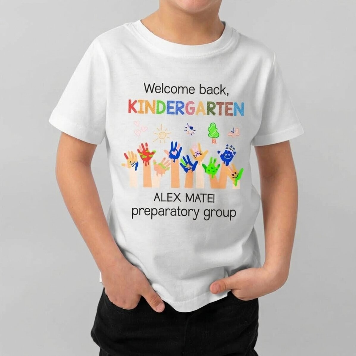 T-shirt en coton pour enfants personnalisé avec un texte - Maternelle
