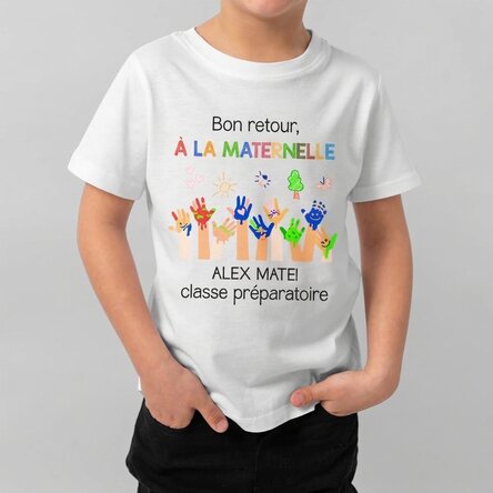 T-shirt en coton pour enfants personnalisé avec un texte - Maternelle