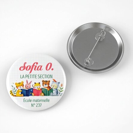 Badge personnalisé avec inscription pour la maternelle