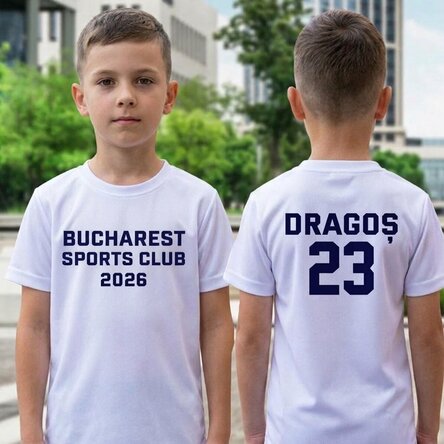 T-shirt de sport pour enfant personnalisé au dos avec un texte