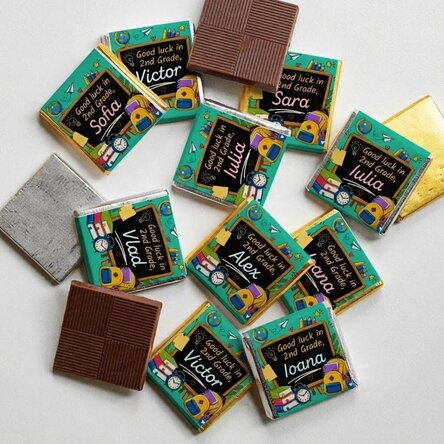 Lot de 10 mini-chocolats personnalisés avec un message pour la rentrée scolaire