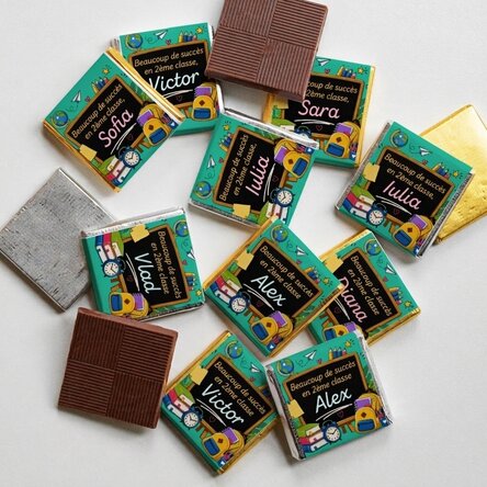 Lot de 10 mini-chocolats personnalisés avec un message pour la rentrée scolaire