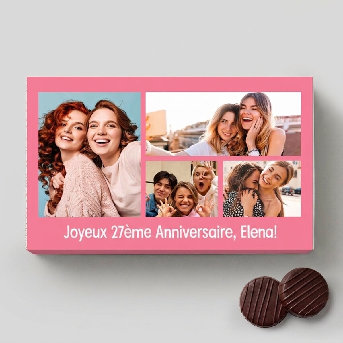 Boîte de bonbons à la crème personnalisée avec 4 photos et un message