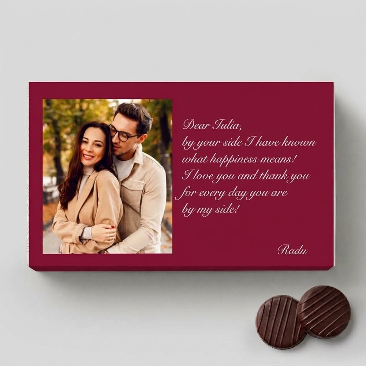 Boîte de bonbons à la crème personnalisée avec une photo et un message