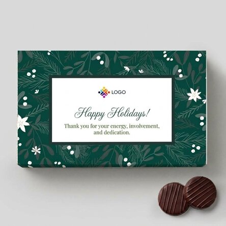 Boîte de bonbons à la crème personnalisée avec un logo et un message - Joyeuses fêtes !