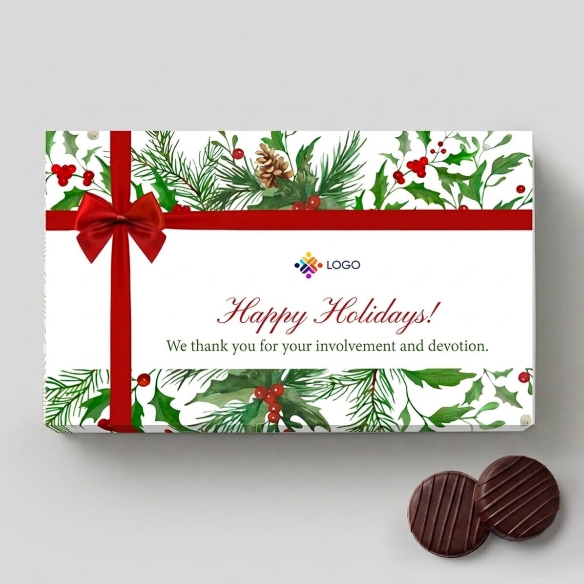 Boîte de bonbons à la crème personnalisée avec logo et message - modèle de Noël