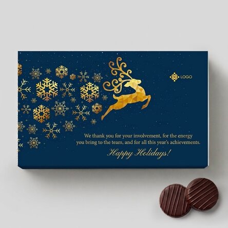 Boîte de bonbons à la crème personnalisée avec logo et message - Histoire de Noël