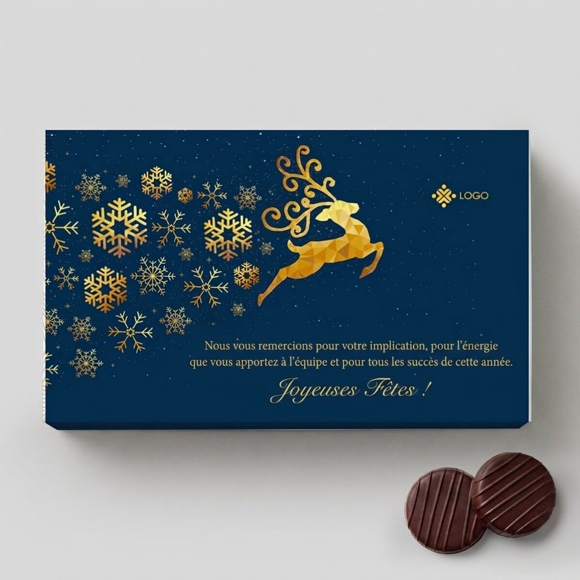 Boîte de bonbons à la crème personnalisée avec logo et message - Histoire de Noël